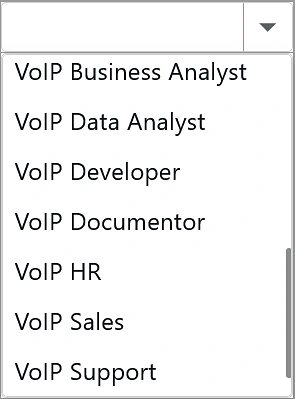 The open Numbers list, showing named numbers: VoIP Business Analyst, VoIP Data Analyst, VoIP Developer, VoIP Documentor, VoIP HR, VoIP Sales and VoIP Support