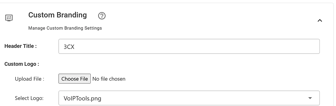 Custom Branding settings with header title, logo upload and color choices