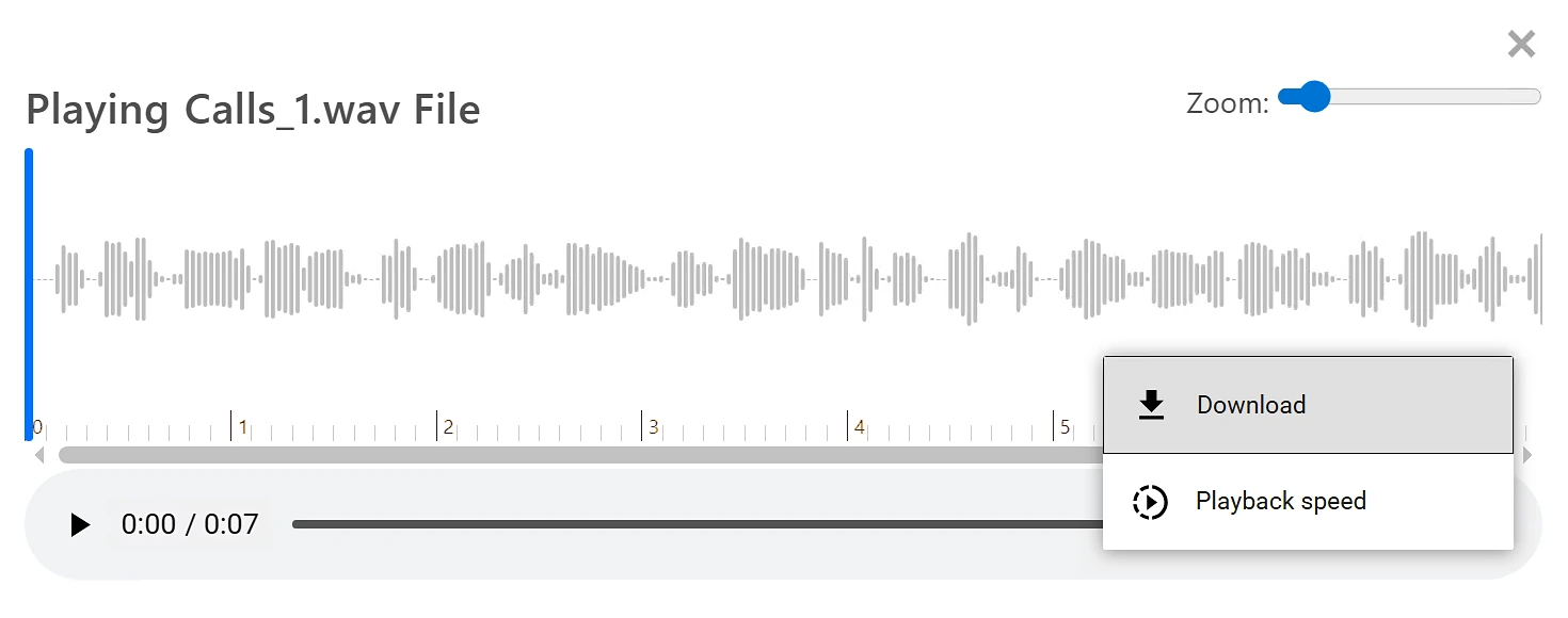 Greeting player showing the waveform of a recording with Download and Playback speed options
