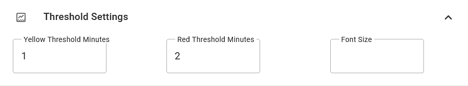 Threshold settings with yellow set to 1 minute and red set to 2 minutes, plus a font size field for the Queues screen